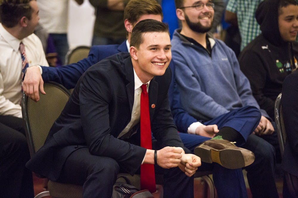 Sophomore ASUNM senate candidate Mason Martinez smiles during the fall 2016 ASUNM senator elections at the SUB Wednesday, Nov. 17, 2016.&nbsp;