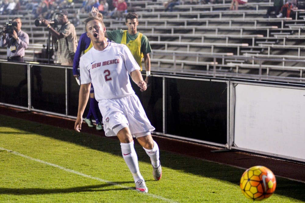 Redshirt freshman defender Tom Smart looses the ball out of bounds while playing against Grand Canyon University Sunday Sept. 11, 2016 at the UNM Soccer Complex. The Lobos lost this weekend to Kentucky University 1-0 in their first C-USA game this season.&nbsp;