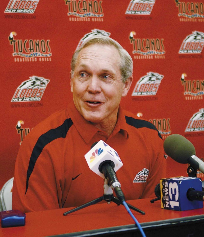 Head football coach Rocky Long announces the signing of 25 recruits at a press conference Wednesday at the Tow Diehm Center.