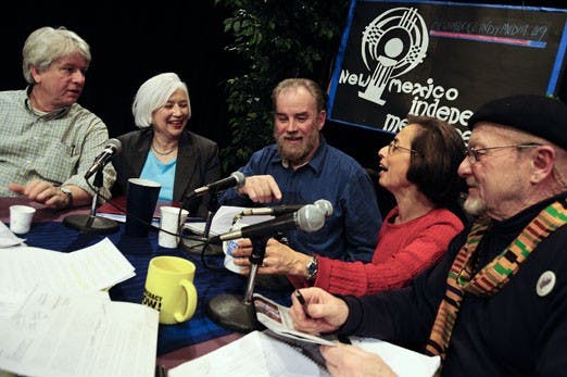 From left, Bob Anderson, Loyola Chastain, Terry Mulcahy, Eleni Bastea and Allen Cooper discuss UNM's controversial climate. The panel's hour-long conversation aired Friday during an episode of New Mexico Indymedia on Community Cable Channel 27