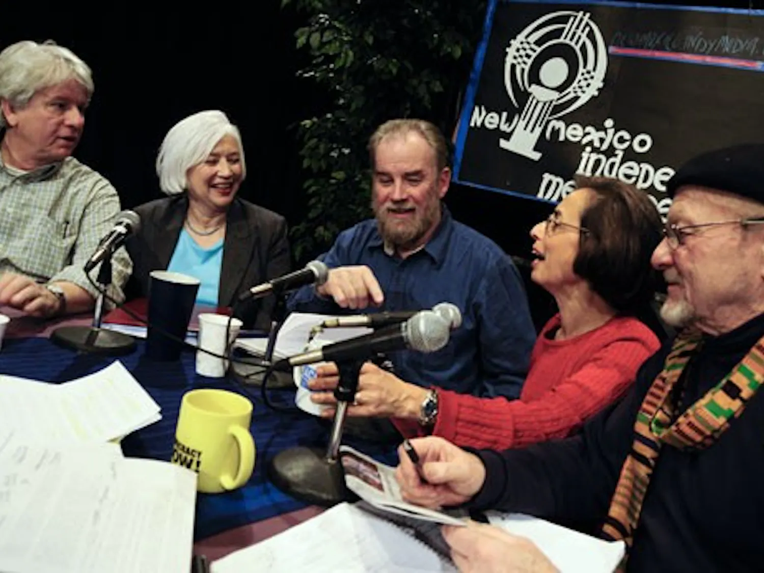 From left, Bob Anderson, Loyola Chastain, Terry Mulcahy, Eleni Bastea and Allen Cooper discuss UNM's controversial climate. The panel's hour-long conversation aired Friday during an episode of New Mexico Indymedia on Community Cable Channel 27