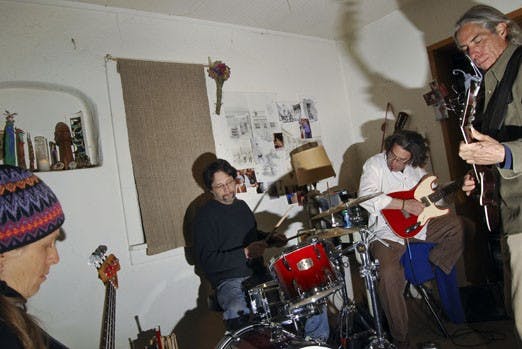 Members of Wagogo from left: Alyson Steinman, Ernesto Crespin, Teles Sanchez and Armando Ortega practice on Tuesday. Wagogo will perform Friday at the OFFCenter Community Arts Studio.