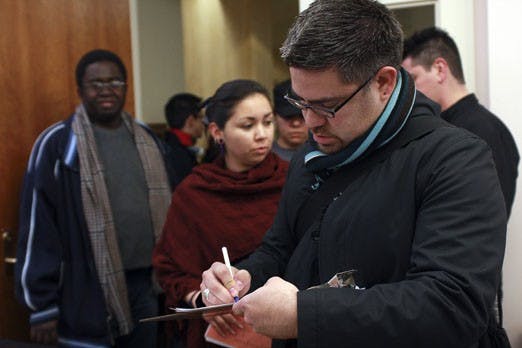 GPSA President Christopher Ramirez lobbies at Gail Chasey's office at the Roundhouse in Santa Fe on Wednesday.