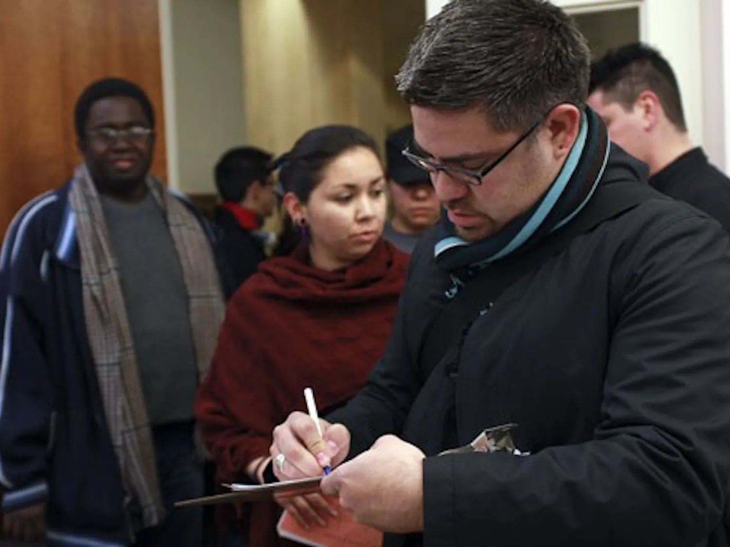 GPSA President Christopher Ramirez lobbies at Gail Chasey's office at the Roundhouse in Santa Fe on Wednesday.