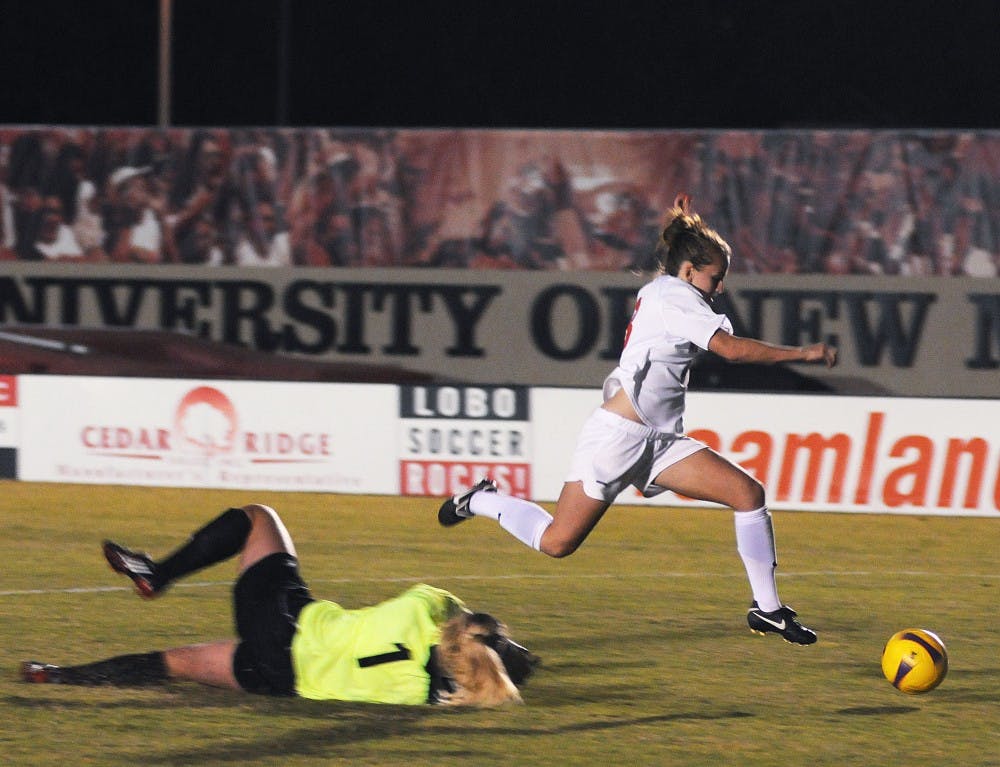 	Forward Jennifer Williams gets ready to kick the ball during Saturday’s 2-1 loss to Northern Arizona at the UNM Soccer Complex. It was the Lobos’ first loss of the season.