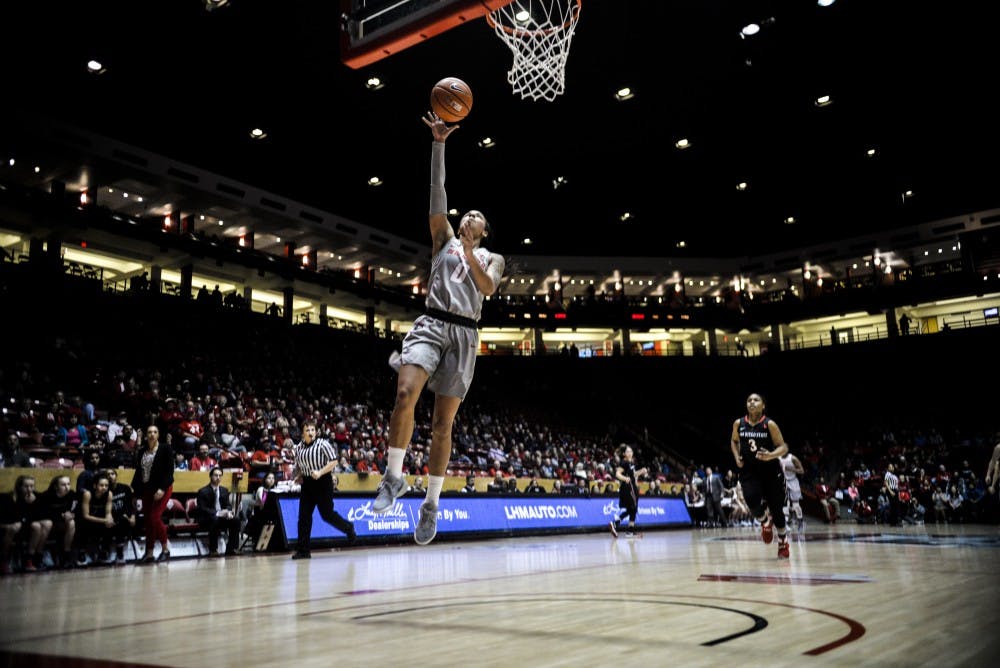 Junior guard Cherise Beynon breaks away from San Diego State defenses Saturday, Dec. 31, 2016 at WisePies Arena.&nbsp;