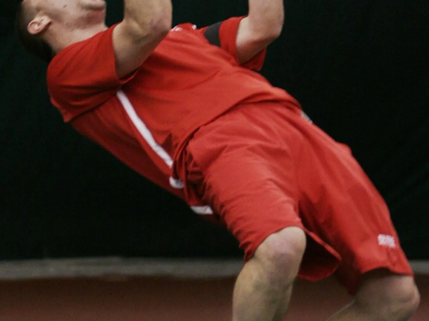 Joe Wood celebrates after winning the Lobos’ double match on Saturday. UNM won 8 of 9
against Texas A&M Corpus Christi.