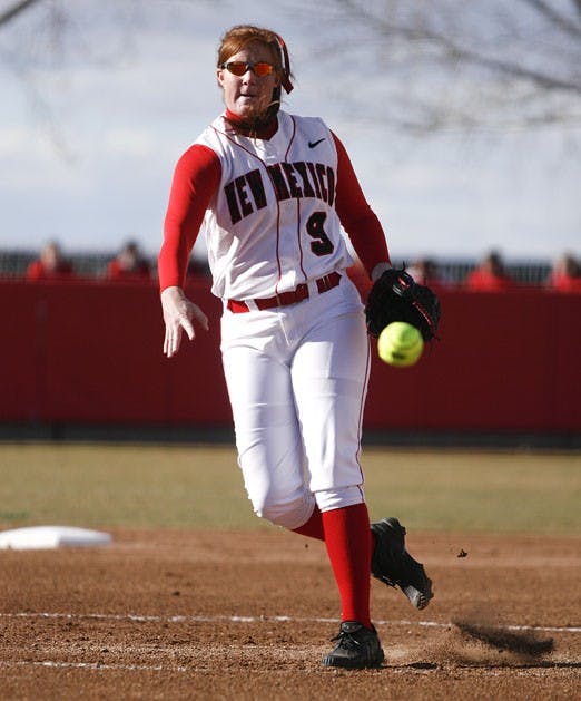 Lobo Kelly Ninemire pitches during Saturday's 3-2 loss against Washington at the UNM Softball Complex. 