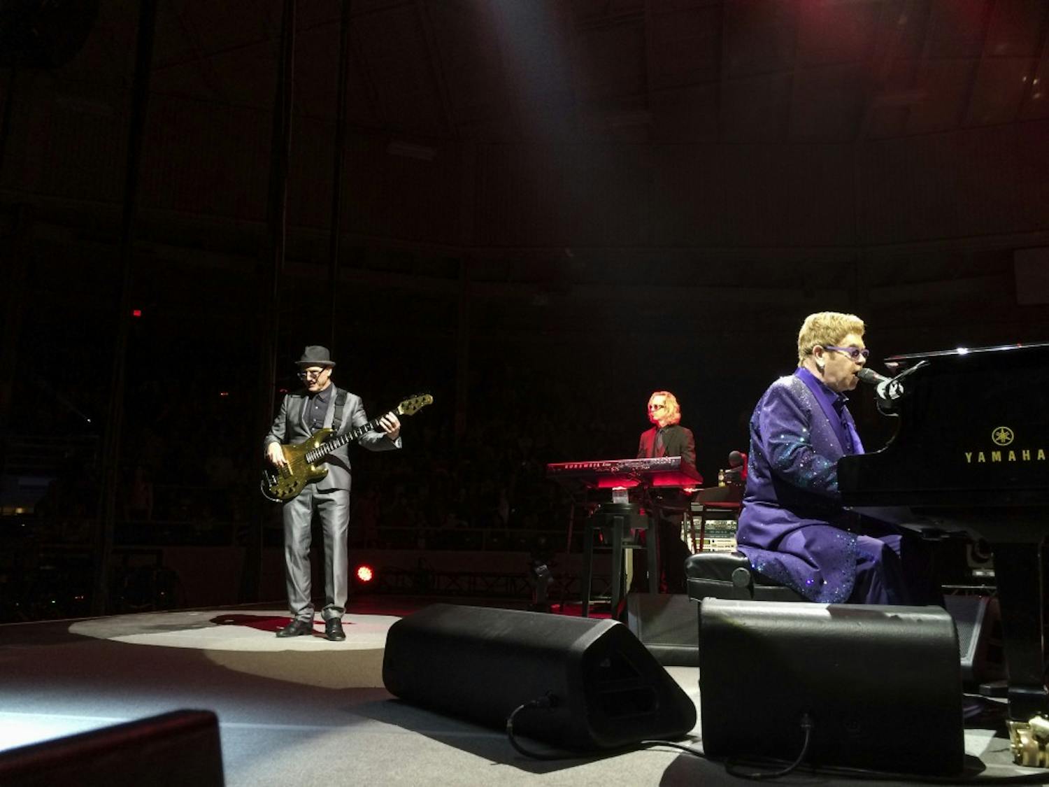 Elton John performs along side his band at the Tingly Coliseum in Albuquerque, New Mexico.&nbsp;