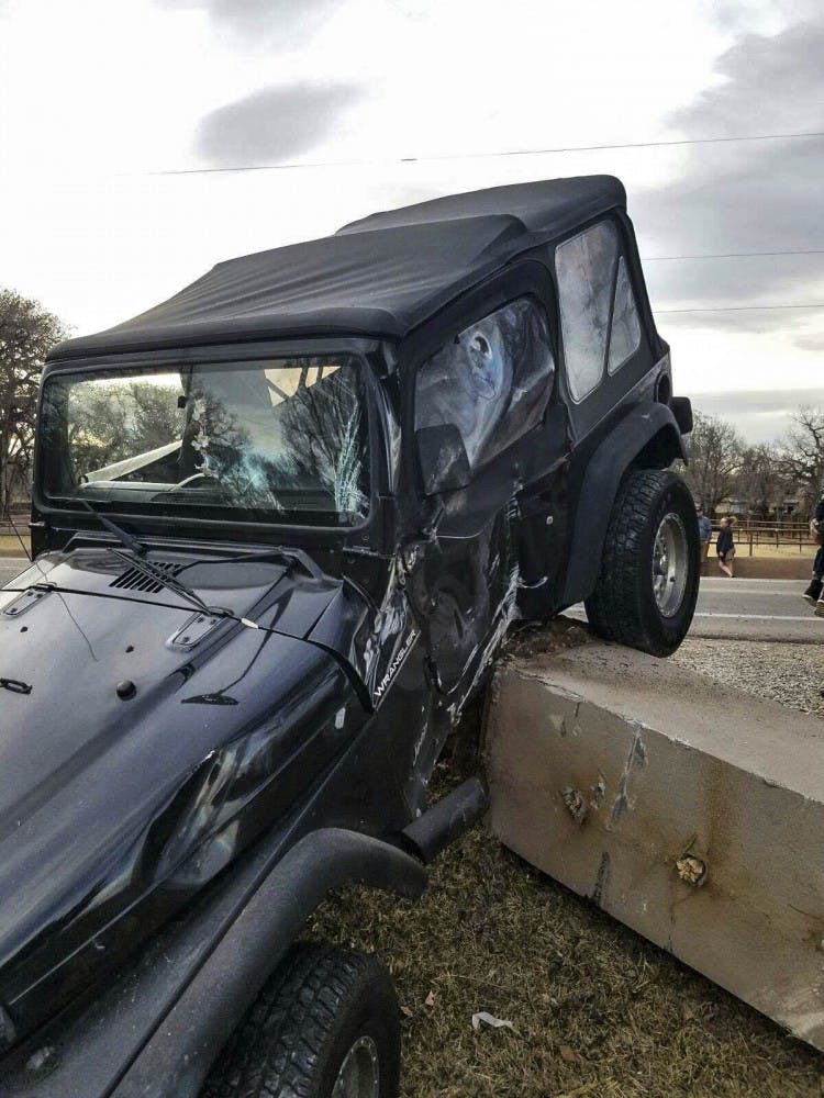 A picture taken from the scene of Fry?s car accident. 