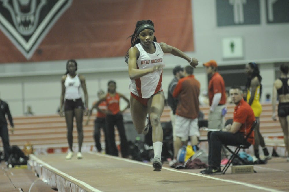 New Mexico jumper Jannell Hadnot competes during the New Mexico Classic on Feb. 7 at the Albuquerque Convention Center. The New Mexico track and field teams will look to defend their Mountain West Championship starting today.