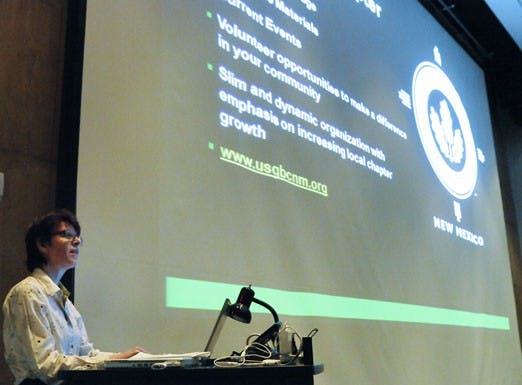 Kim Hodler speaks about building green commercial structures during a symposium at George Pearl Hall on Saturday. The School of Architecture and Planning hosted the event, titled "The Benefits of Green Design," over the weekend.