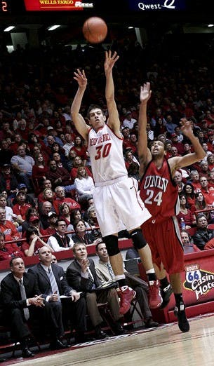 Roman Martinez, seen here launching a 3, said the Lobos have a tough task ahead of them against BYU. The Lobos will travel to Provo, Utah, where UNM has lost eight straight games.