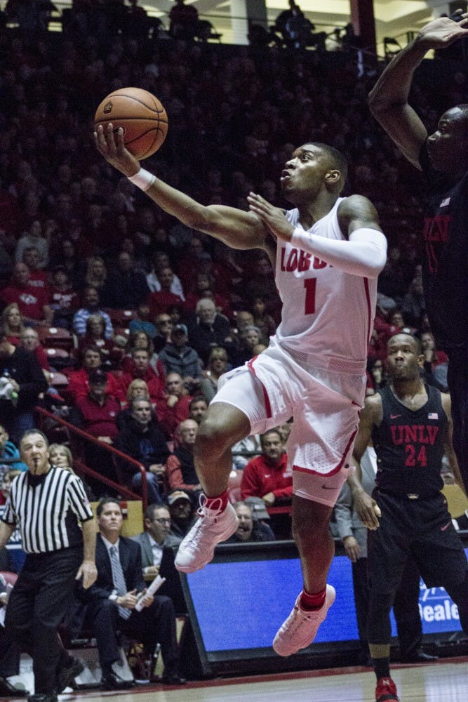 Chris McNeal shoots a basket during a game against the University of Nevada, Las Vegas at Dreamstyle Stadium on Feb. 25, 2018.