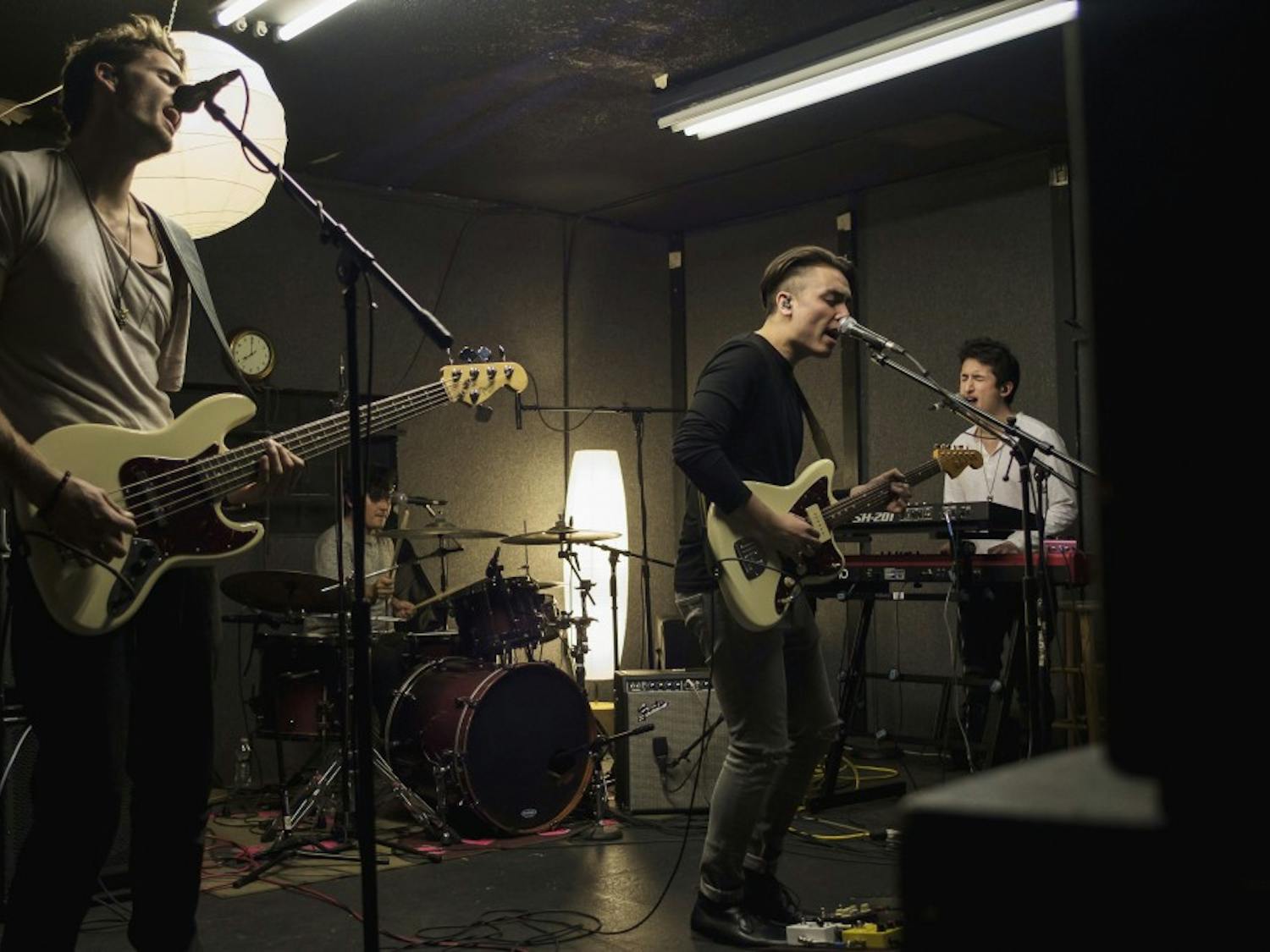 Members of Great States rehearse Thursday, February 11, 2016 at their practice space. Great States is made up of band members Eric Jeckin, Ryan Rael, Morgan Ching, and Sean Leston, all four are UNM Alumni.