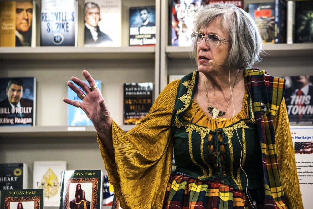 Author Michele Buchanan discusses her new book, "Scotas Harp," Tuesday afternoon at the UNM Bookstore. Buchanan is a New Mexico native, growing up in Los Alamos, and later teaching for Albuquerque Public Schools.&nbsp;