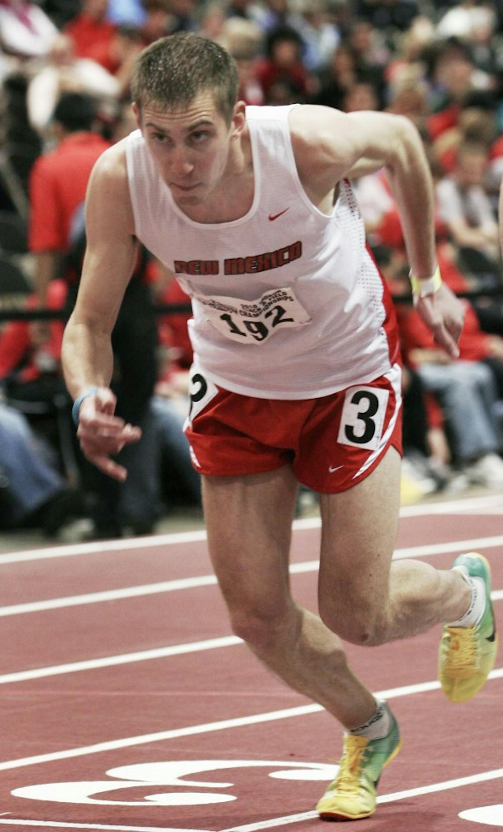 	Lee Emanuel sprints during the Mountain West Conference Indoor Track and Field Championships at the Albuquerque Convention Center on Feb. 27. Emanuel won the NCAA indoor title in the mile race on March 13 for the second year in a row. 