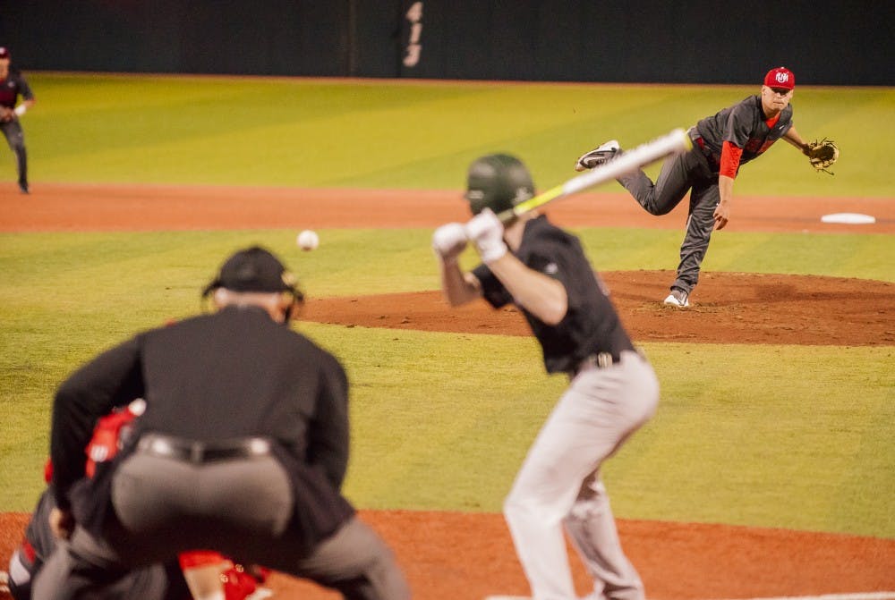 Tyler Stevens throws a curveball against Binghamton on Friday Feb 17 at Santa Anna Star Field