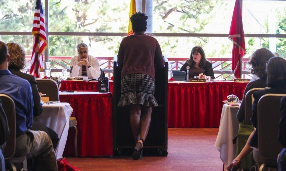 Students and UNM faculty voice their opinions on topics ranging from budget cuts to other items on the agenda during the public comments portion of the Board of Regents meeting onJune 13, 2017 in the SUB.