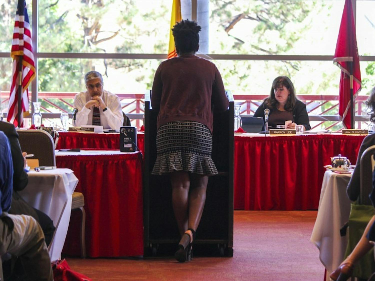 Students and UNM faculty voice their opinions on topics ranging from budget cuts to other items on the agenda during the public comments portion of the Board of Regents meeting onJune 13, 2017 in the SUB.