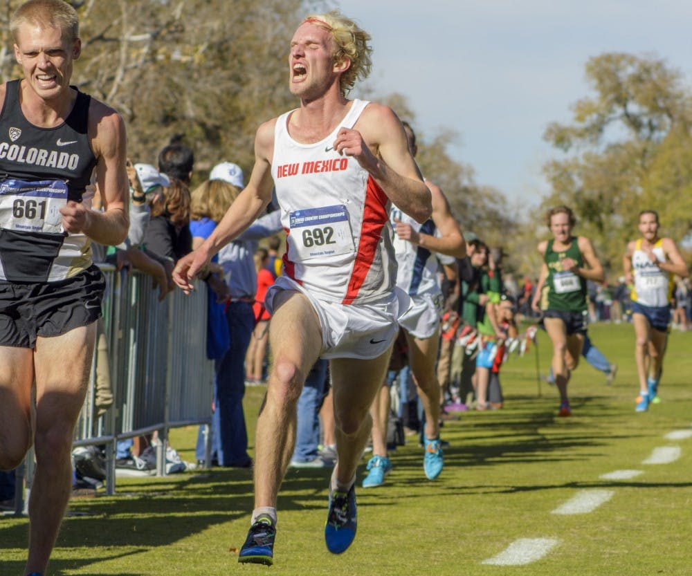 Senior&nbsp;Elmar Engholm pushes down the homestretch of the NCAA Mountain Regional Championships Friday afternoon. The mens cross country team took 9th and the womens placed second.