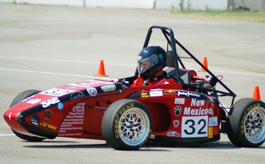 The racecar designed by UNM engineering students is tested during the Formula Society of Automotive Engineers competition.
