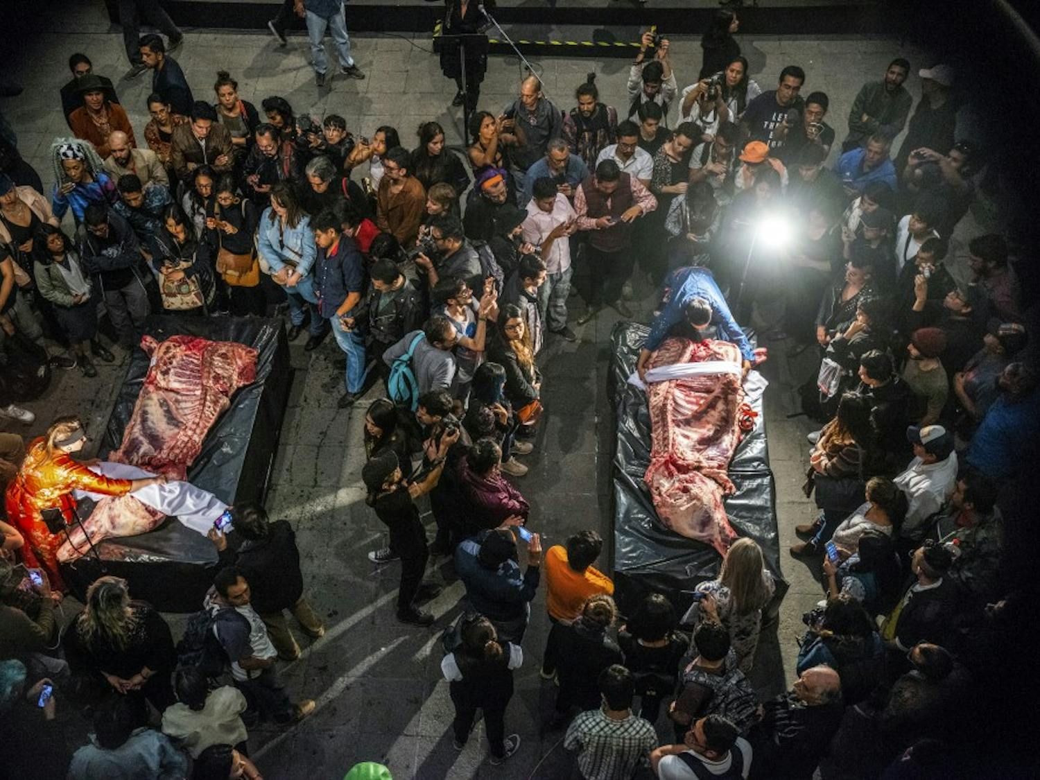 Mexico City performance art explaining the cruelty of Mexico and United States politicians July 7, 2018.