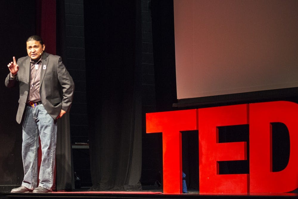 Amidooli “Rainbow” Pacheco speaks about his experience with the education system as a Native American at the Albuquerque TED Talk, held at the African American Performing Arts Center on Friday afternoon. The TED Talk consisted of 13 speakers and two videos on the role of equity in the education system.