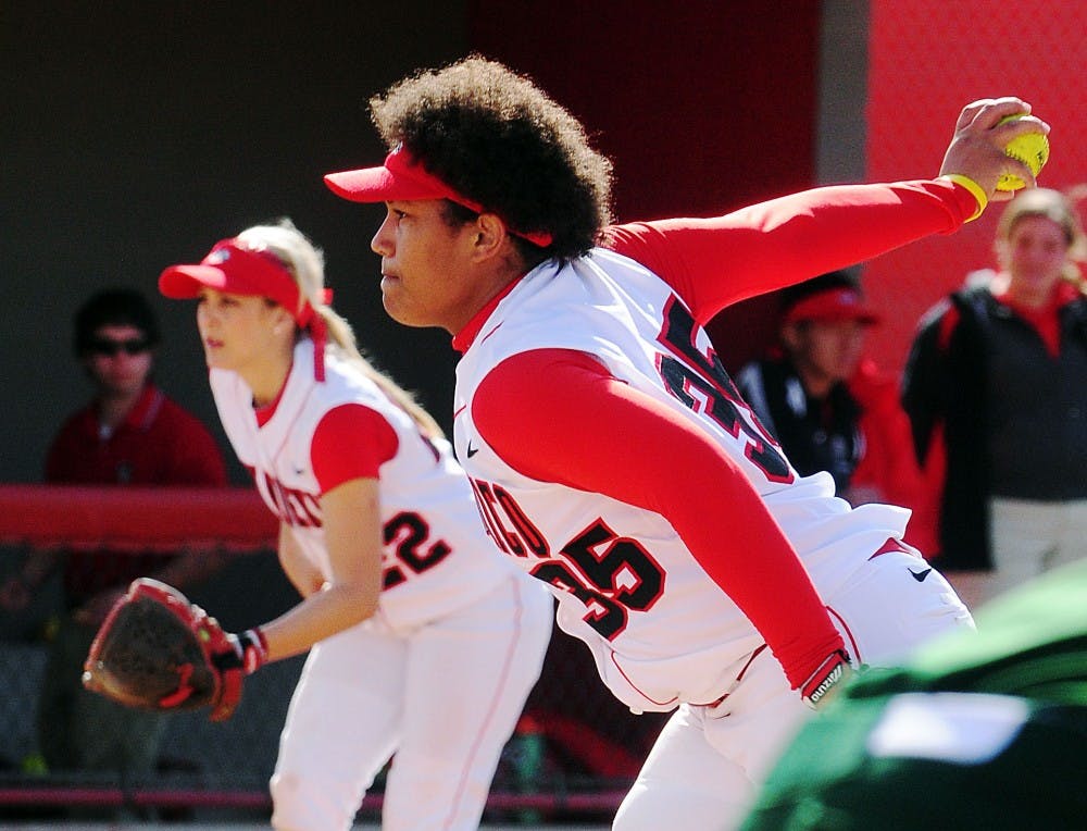 	Samantha Gatson winds up on the mound during Saturday’s 5-4 loss to No. 25 Baylor. The Lobos were swept in the four-game series.