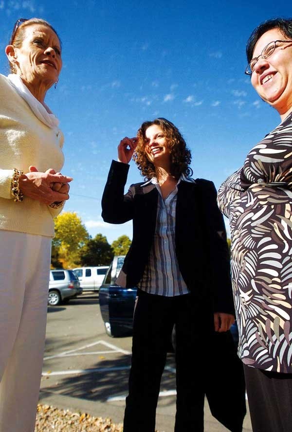 From left: Hagit Ra'anan, Abir Kopty and Wejdan Jaber talk outside the Hibben Center on Tuesday after a panel discussion about Middle Eastern politics, religion and justice.