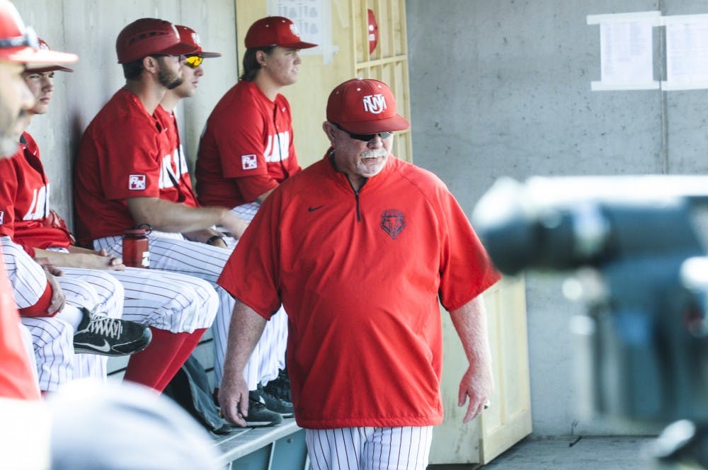 	New Mexico baseball head coach Ray Birmingham watches a play from the dugout during a game against Air Force on May 17. Birmingham will serve as hitting coach for USA Baseball’s Collegiate National Team.