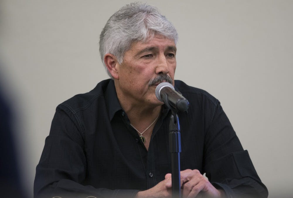 Sam Costales, retired from APD after 20 years, speaks at the 2015 Police Violence and Social Control lectures on Thursday at the SUB. Costales spoke about topics such as excessive force, police involved sexual assault and how hard it was for him to speak out about things he witnessed. 
