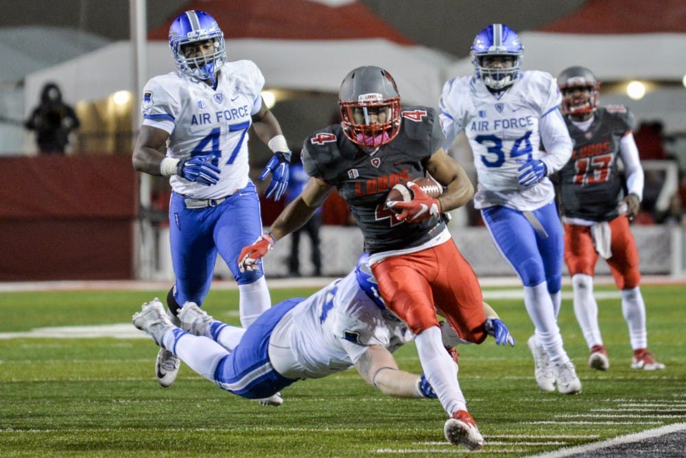 Redshirt sophomore running back Romell Jordan out runs Air Forces defense at University Stadium Nov. 21. The Lobos will play in the Gildan New Mexico Bowl against Univeristy of Arizona this Saturday at 12 p.m..