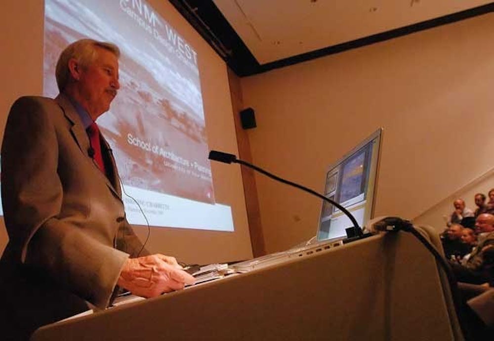 Roger Schluntz, dean of the School of Architecture and Planning, speaks to attendees of a planning workshop in George Pearl Hall on Wednesday.