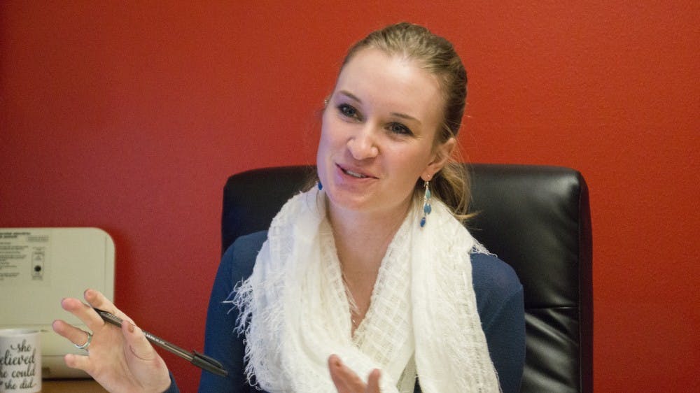 ASUNM President Jenna Hagengruber discusses plans for the spring semester at her office in the SUB, which include institutional bonds, various initiatives and UNM Day at the roundhouse in Santa Fe.