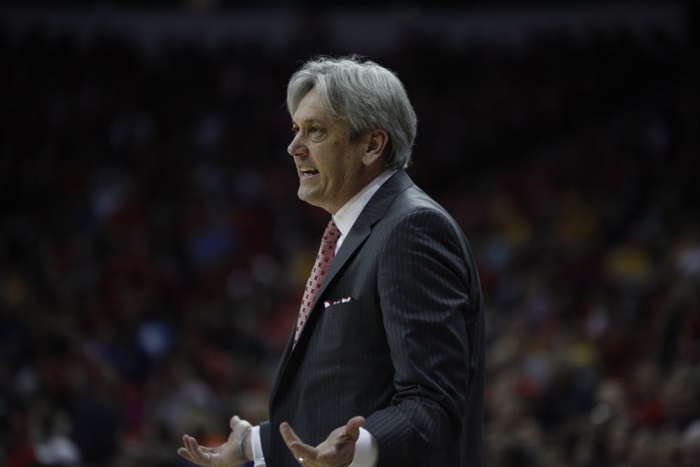 UNM's Head Coach Craig Neal shows his displeasure with a call from the referee during Thursday nights game