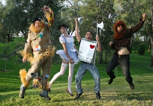From left: Aaron Davenport as Scarecrow, Debra West as Dorothy, Don Gutierrez as Tin Man and Ollie Riggle as the Lion from the radio program "The Director's Cut." 