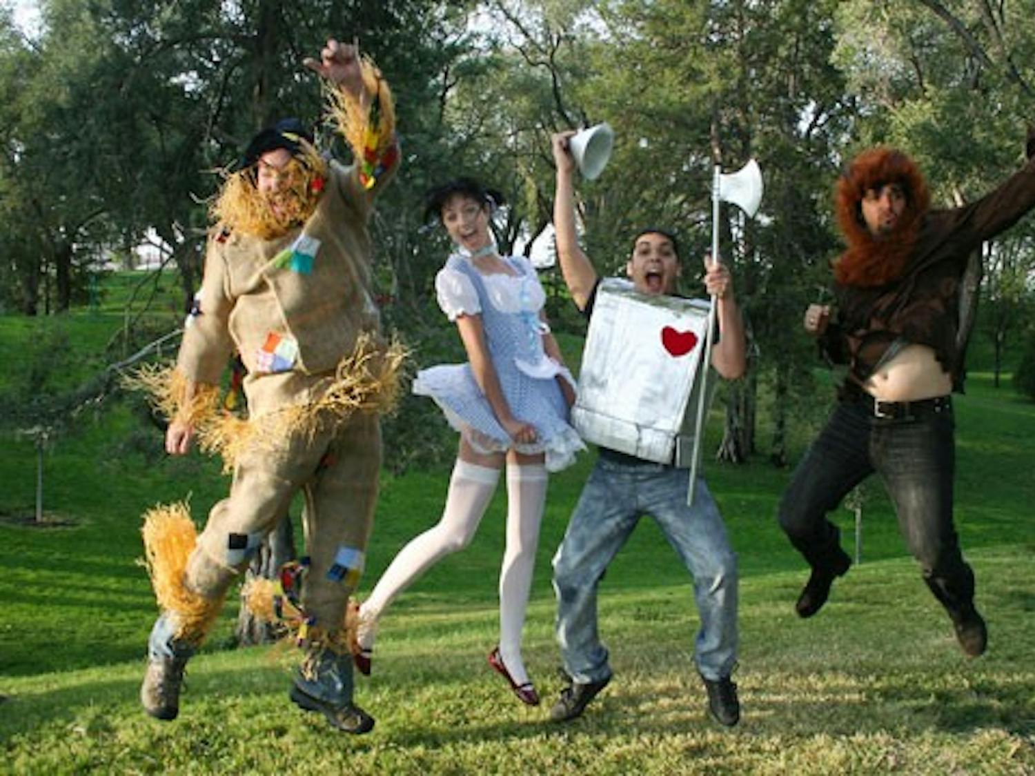 From left: Aaron Davenport as Scarecrow, Debra West as Dorothy, Don Gutierrez as Tin Man and Ollie Riggle as the Lion from the radio program "The Director's Cut." 