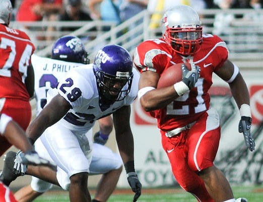 Lobo tailback Rodney Ferguson aims to out-rush Texas A&M tailback Mike Goodson on Saturday. UNM hopes to record its first win of the season.