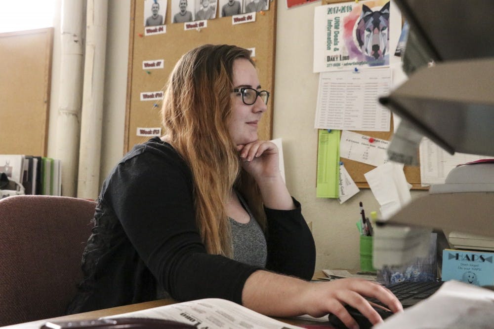 Amy Byres works at her desk in the Daily Lobo ad office on the afternoon of Feb. 4, 2018. 