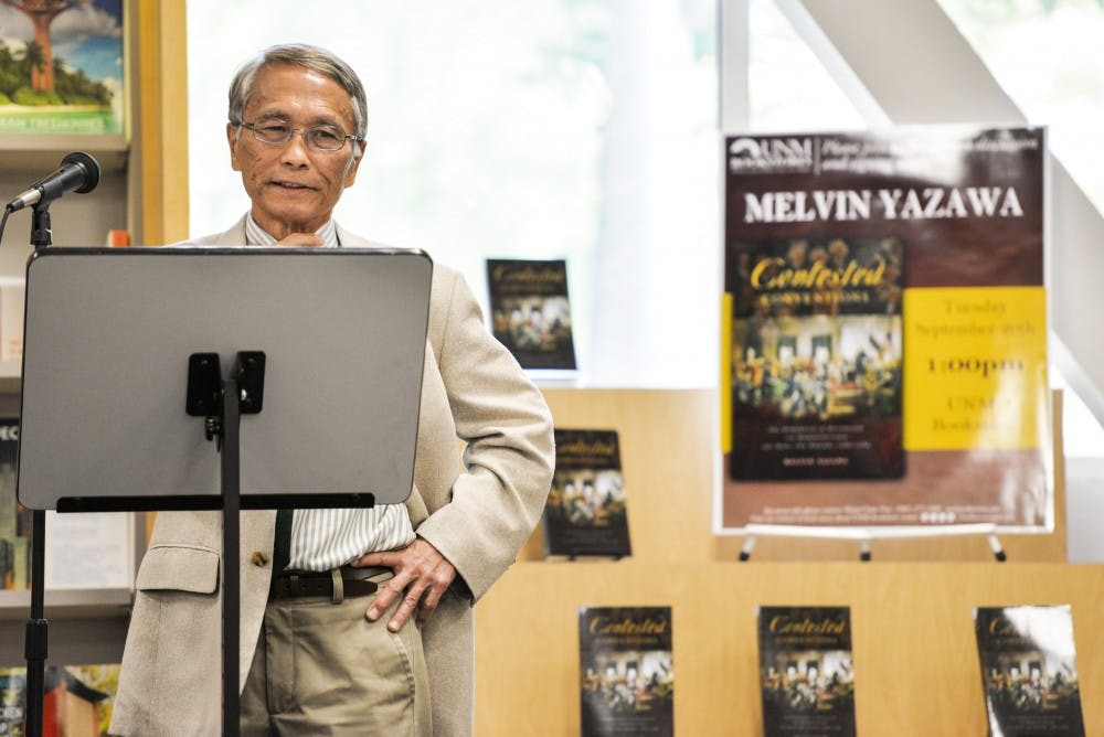Author Melvin Yazawa explains aspects of his book, "Contested Conventions," on Tuesday, Sept. 20, 2016 at the UNM Bookstore. Yazawa, while also being an author, is a professor at UNM's History Department.&nbsp;