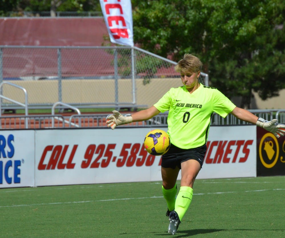 Lobos Goalkeeper Cassie Ulrich sends the ball downfield during their game against Idaho State Sept. 3, 2015. The Lobos beat Boise States’ Broncos 2-1 this past Sunday.