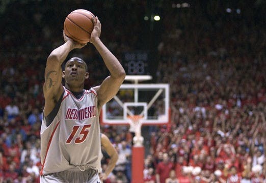 UNM guard J.R. Giddens attempts a free throw during the Lobos' 59-45 win over UNLV on Tuesday. Giddens had 17 points and 15 rebounds during his last game at The Pit.