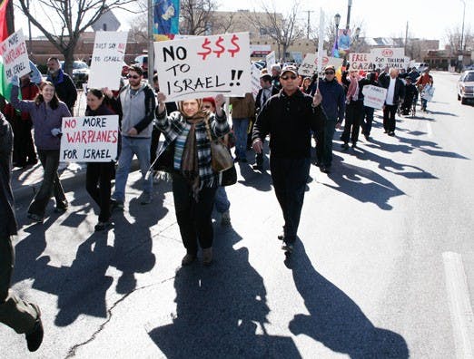 Pro-Palestinian protesters march in Old Town on Saturday.