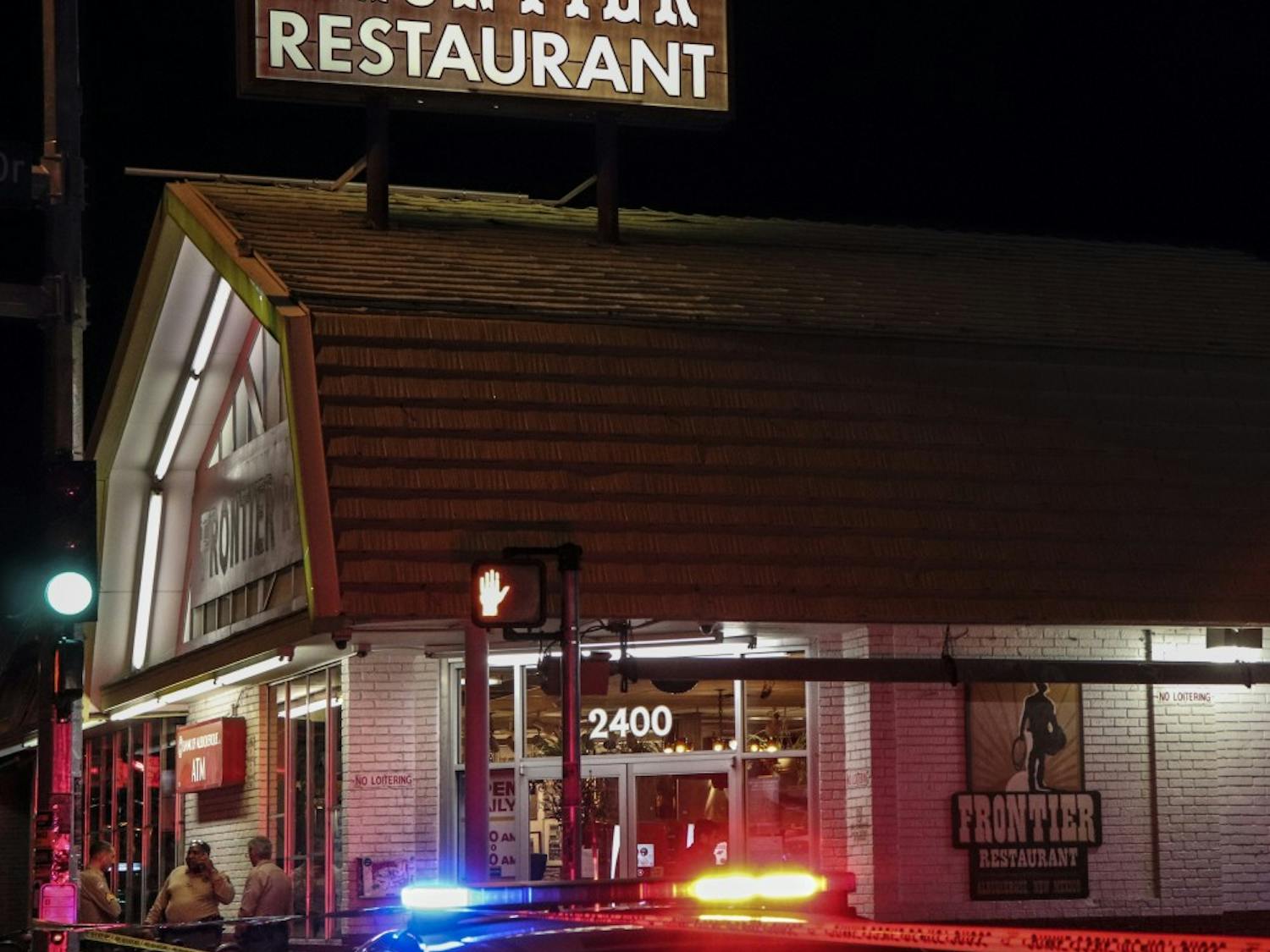 A police car sits outside of the Frontier Restaurant in response to a shooting on Oct. 9, 2018. An unidentified male was shot multiple times around 11:00 p.m. on Tuesday. The individual is in stable condition, there are currently no suspects. 