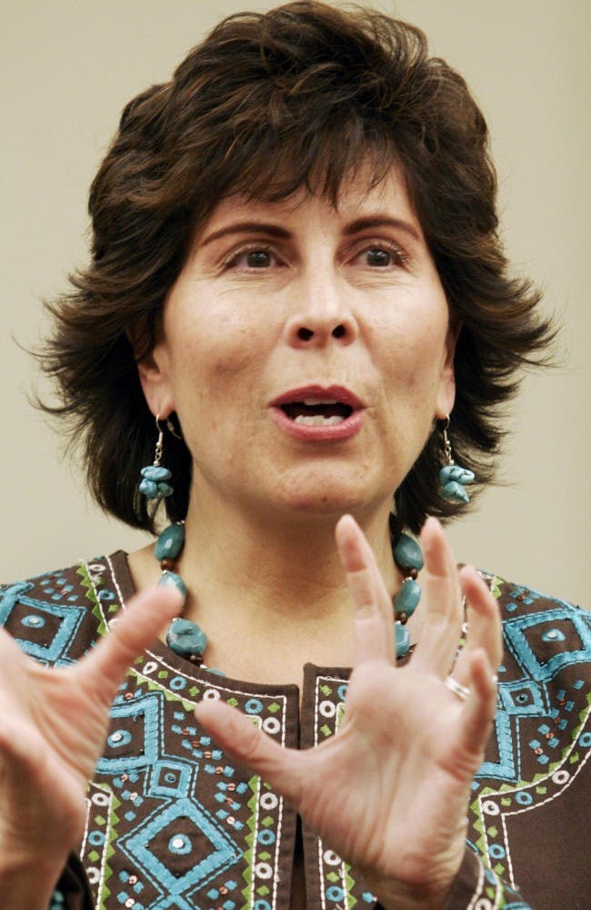 	State senator Linda Lopez (D-Bernalillo) speaks about ethics reform in the SUB on Friday. Lopez visited campus to chat with the UNM League of United Latin American Citizens.