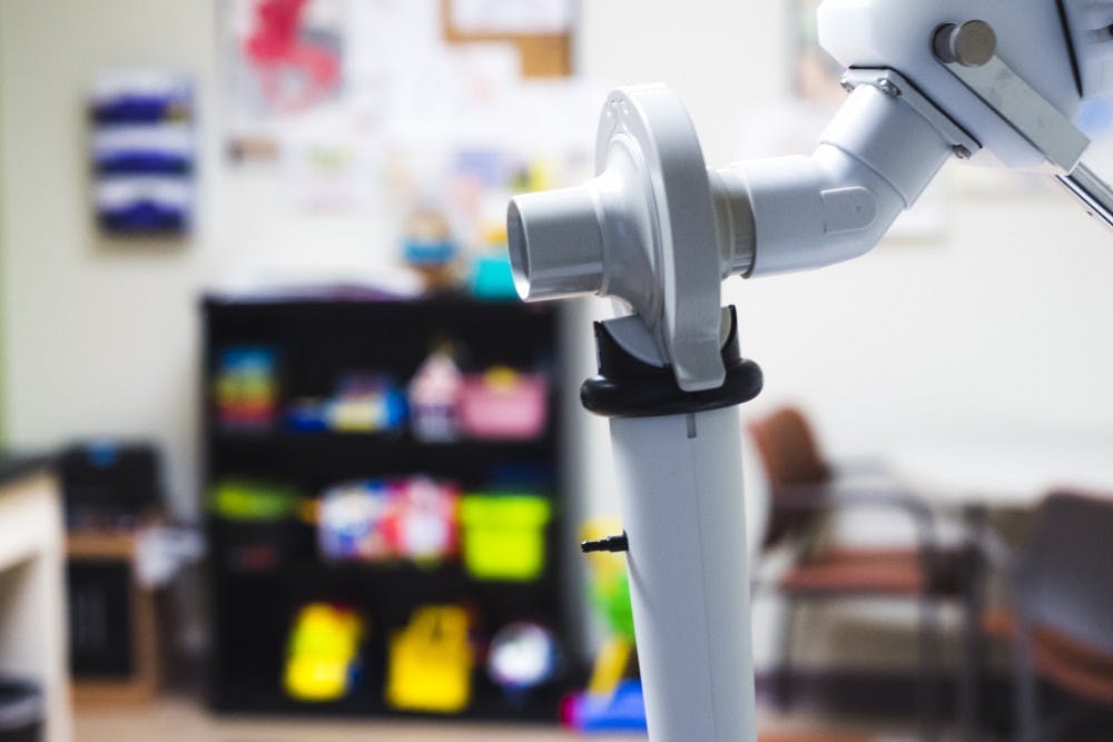 An Impulse Oscillometry device rests in the Pediatric Pulmonary Center at UNM’s Clinical and Translational Science Center on November 11. The IOS is a non-invasive method for measuring lung function, making it ideal for pediatric patients.