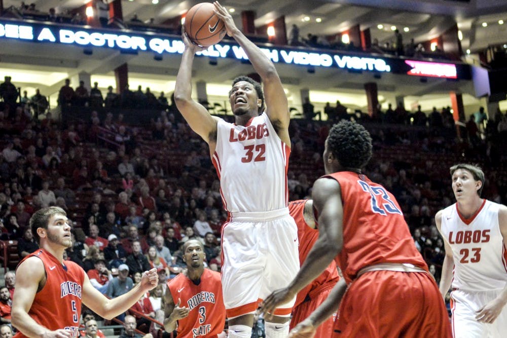 Redshirt junior forward Tim Williams breaks through Rogers State’s defense for a layup at WisePies Arena on Nov. 6. The Lobos play Texas Southern for their season opener on Nov. 13 at 5:30 p.m. at WisePies Arena.
