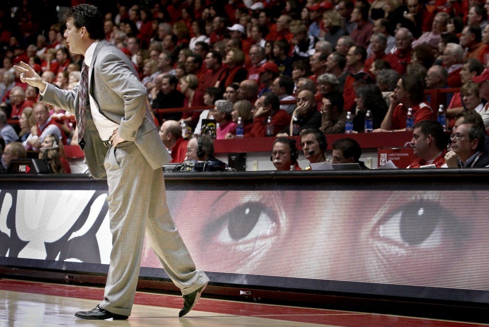 	Head basketball coach Steve Alford paces the sideline inside The Pit during a 2009-10 game. Alford said he is preparing his team to play two exhibition games, starting with Eastern New Mexico on Wednesday.