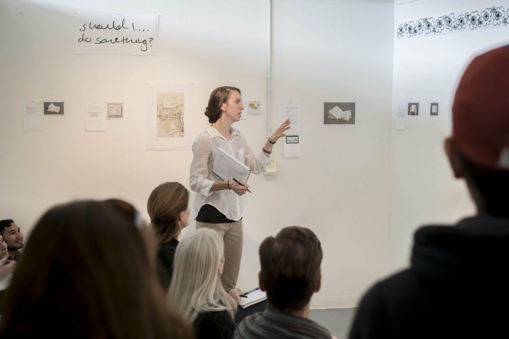 Photo of Ariel Wilson in her Art Annex Grad Studio.